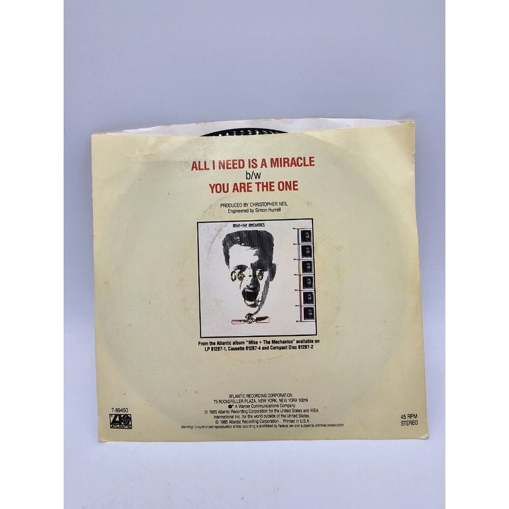 Vintage 1980's Mike & The Mechanics "All I Need Is A Miracle" 45rpm Vinyl Record - Picture 2 of 6